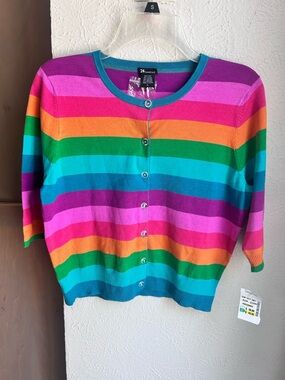 24 Hundred silk blend rainbow striped cardigan Size Large